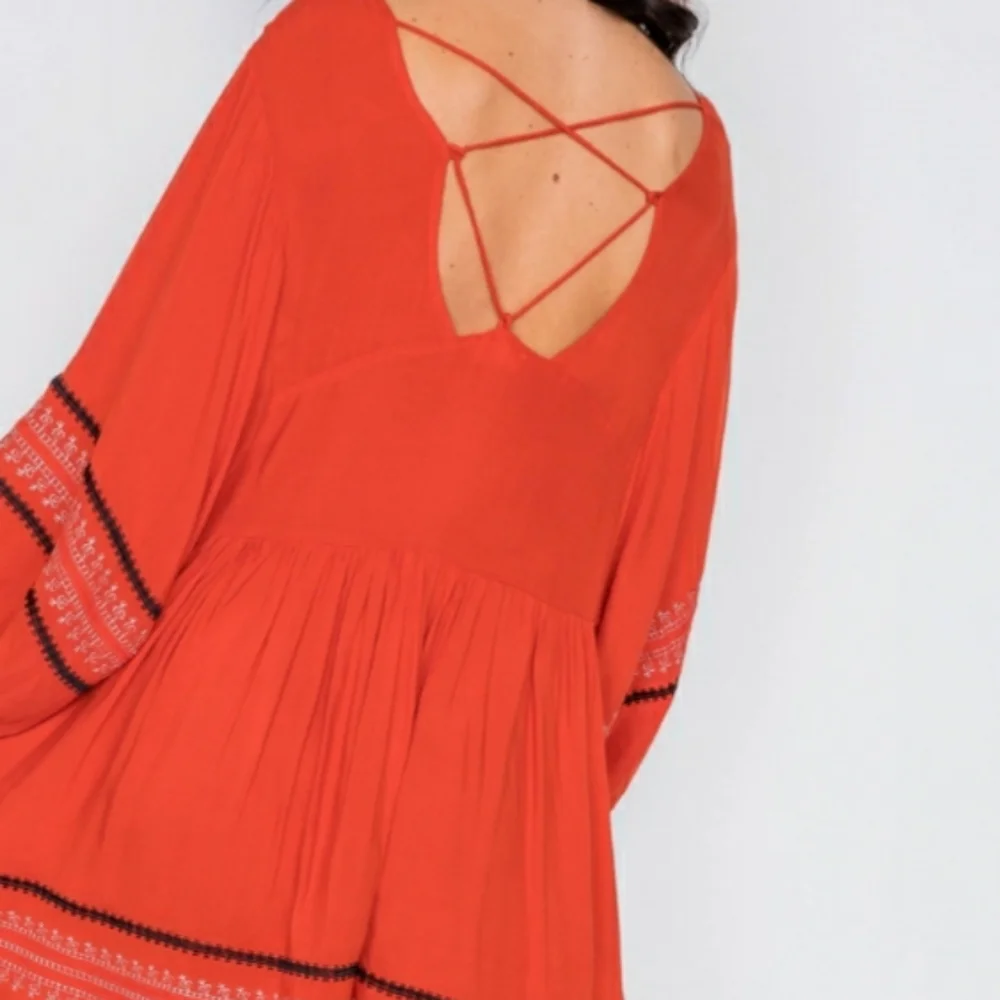 Dusty Red Embroidery Long Sleeve Boho Dress NWT - Picture 4 of 5